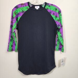 Lularoe NWT Randy raglan with stripes and‎ spider print woman's size xxs